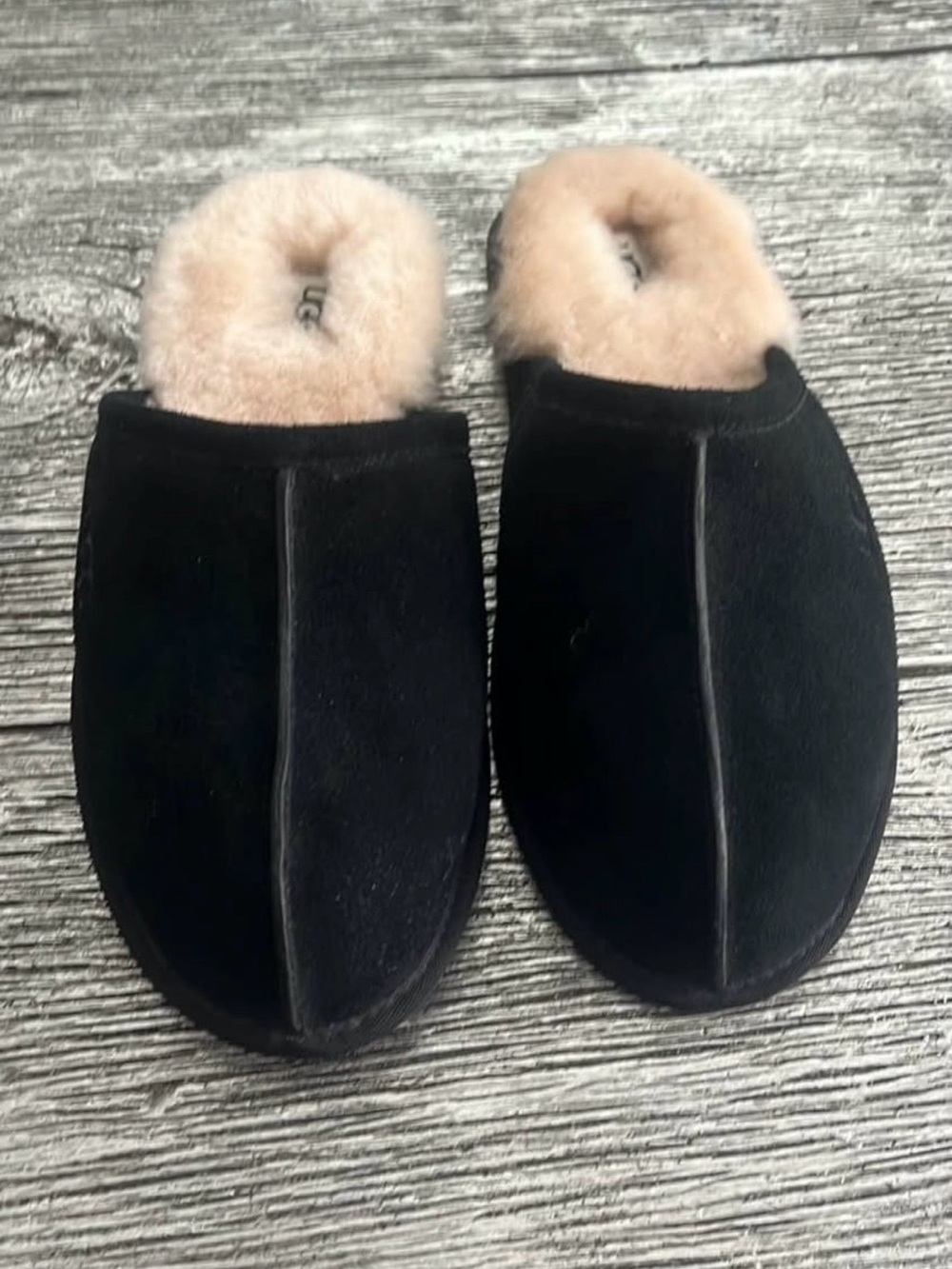 UGG Black Suede Shearling-Lined Slide Slippers